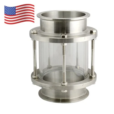 Virola de tres abrazaderas de vidrio sanitario de flujo transparente OD 4" pulgadas acero inoxidable 316  Foto 1 de 4