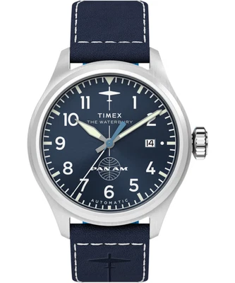 Timex X Pan Am Waterbury Automatic Watch Blue leather blue dial TW2Y38800 - Image 1 of 4
