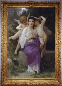 Antico dipinto olio mano vecchio maestro-arte bouguereau angelo nudo su tela 30"x50" - Foto 1 di 2