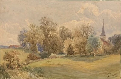 Лоуренс Джордж Бомфорд подпись 1881 картина Kingsbury деревня пейзаж Великобритании - Изображение 1 из 4