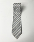 Brioni Designer Silver White Striped Print Silk Tie - Hand Made in Italy