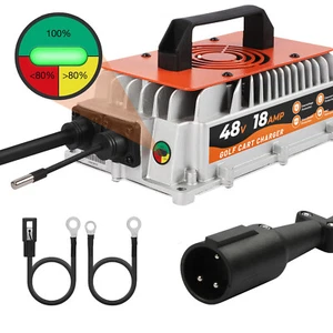 48 Volt 18 Amp Golf Cart Smart Battery Charger Round 3 Pin Plug for Club Car  - Picture 1 of 19