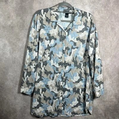 Camisa Joan Vass Mujer Grande Multicolor Camuflaje Abotonada Túnica Mangas Largas Foto 1 de 4