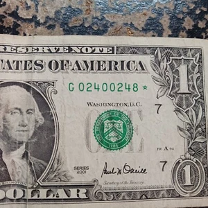 2001 1 DOLLAR FANCY STAR NUMBER, G02400248* LOW PRINT, FREE SHIPPING - Picture 1 of 3