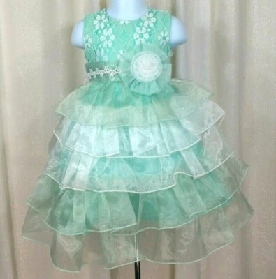 Vestido de encaje con flores para niña princesa fiesta de cumpleaños concurso vestido talla 2T verde menta Foto 1 de 4