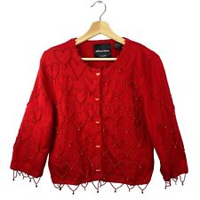 VTG Michael Simon Valentine Day Beaded Hearts Cardigan Sweater 90s Art AOP Large