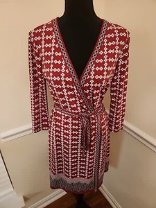 Max Studio Geometric Print Short Sleeve Wrap Dress Size Small - Picture 1 of 9