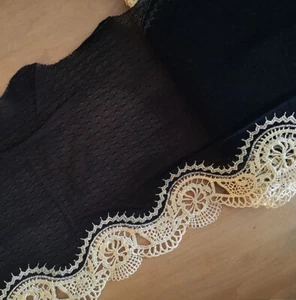 3 Yards 7.5" Wide Black Stretch Lace/Embroidered Gold Rayon Venise Flower xh150 - Picture 1 of 2