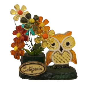 Vintage Lucite 1960's Owl & Flowers Sculpture MCM California Kitschy Decor 5.5" - Picture 1 of 12