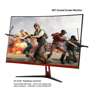 27 inch Curved 75Hz 1920*1080 Monitor MVA/SPVA Computer Display Screen HDMI/VGA - Picture 1 of 8