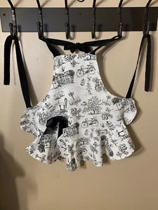 Fancy Full Apron With Vintage Design, Black Bow And Pocket - Picture 1 of 2