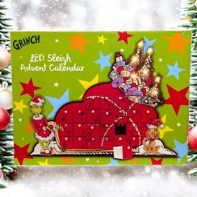 Christmas LED Sleigh Advent Calendar with 24 Compartments – Festive Grinch Them - Image 1 of 4