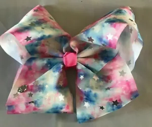JoJo Siwa große Haarschleifenspange rosa/blau Krawattenstanze silber Sterne  - Bild 1 von 7