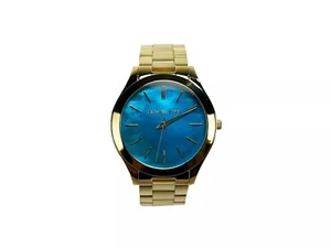 Michael Kors Slim Runway Stainless Steel Watch MK3492 Blue Gold - Picture 1 of 2