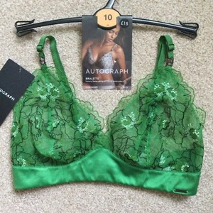 M&S Autograph Size 10 Allure Luxury Swiss Embroidery Bralette Bralet Bra Green - Picture 1 of 9