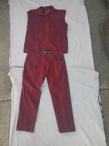 Evolution In Design Maroon Denim Vest And Jeans Set 4X Large Vest /Pants 40x32  - Picture 1 of 17