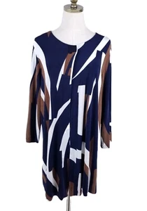 Chico's Travelers Career Jacket Size L 2 Blue Abstract 1 Button Closure Slinky - Picture 1 of 6