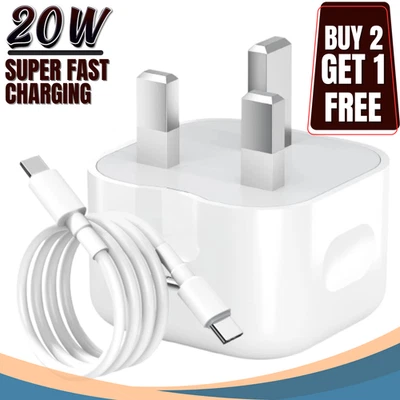 20W PD Fast Charger for Apple iPad 11th Gen 2025 A16 USB-C Plug & Cable/lead - Image 1 of 4