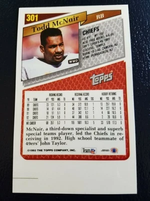Todd McNair KC Chiefs NFL 1993 TOPPS BLANK FRONT PRE PRINT PROOF WOW - Image 1 of 2