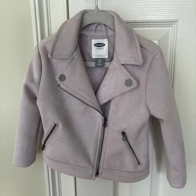 Antigua chaqueta de motociclista de gamuza sintética con cremallera completa púrpura claro para niña azul marino 3T ¡Ver defectos! Foto 1 de 4