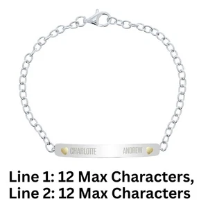 Bracciale lingotto personalizzato due nomi in argento sterling e oro 9 ct - Foto 1 di 1