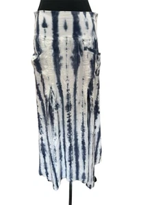 $142 XCVI Triste Maxi Skirt Sz M Pelagic Wash Bohemian Shark Bite Hem Linen - Picture 1 of 7
