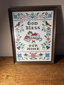 Gott segne unser Zuhause bunter Kreuzstich gerahmt 15x12 Zoll - Bild 1 von 8