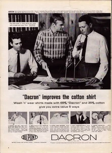 Camisa de vestir Du Pont Dacron algodón poliéster fibra para hombre anuncio estampado vintage 1958 - Imagen 1 de 1