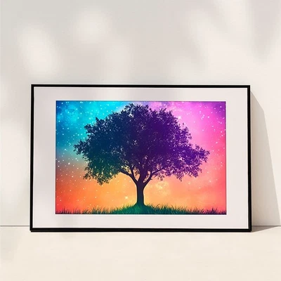 Dreamy Starry Sky Tree Canvas Painting Wall Art Poster & Print Home Decor Mural - Image 1 of 4