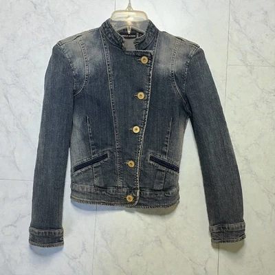 Женская синяя джинсовая куртка DKNY военная Y2K размер XS - Изображение 1 из 4