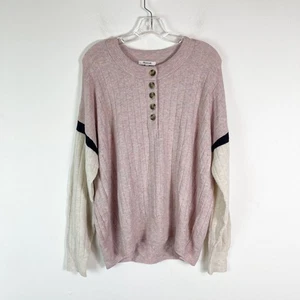 Madewell NWOT Coziest Yarn Striped Bowden Henley Sweater Pink Size L - Picture 1 of 7