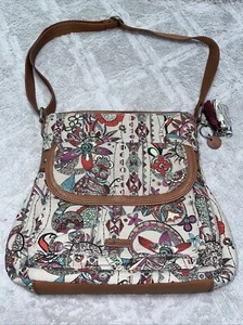 Bolso Bandolera Sakroots 12Wx11Hx3W Búho Estampado Floral Lona Marrón Correa Llavero - Imagen 1 de 24