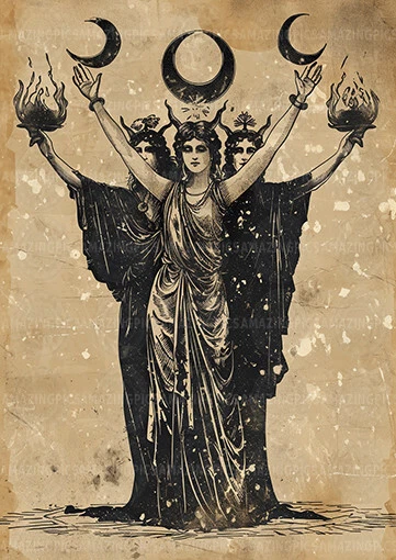 Impresión artística de diosa de la luna triple de Hécate bruja oculta mitología femenina oscura K71 Foto 1 de 1