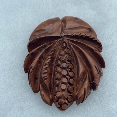 Antique-Vintage hand carved wood fur dress clip. Botanical design - Image 1 of 4