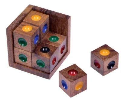 LOGOPLAY HOLZSPIELE LOGOPLAY Crazy Six - 3D Puzzle mit 8 farbigen Würfeln in einem Holzrahmen