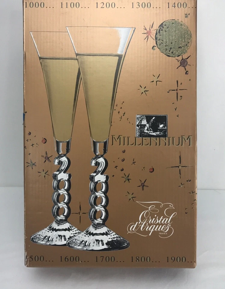 2 Millennium Cristal D'arques Champagne Flutes Crystal Year 2000