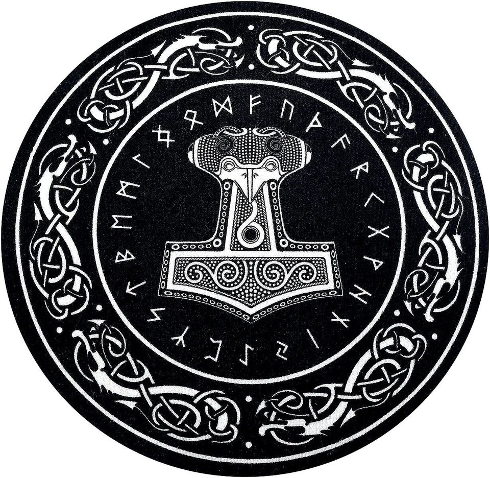 Carpet Thor's hammer Ø 120 cm Viking ornaments 24 Futhark rune alphabet - Image 1 of 1