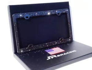 Caja de Regalo Bling 3 Filas Negro CRISTAL REAL Incrustado Negro Metal Placa Marco - Imagen 1 de 3