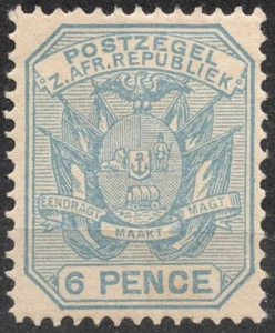 SG203 1894 6 d TRANSVAAL Wagon with Two Shafts -  Coat of Arms 1894 - Picture 1 of 2