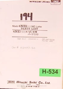 Hitachi Seiki 4NEII-600, Machine Center Parts Lists Illustrations Manual 1981 - Picture 1 of 3