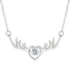 Silver Chain Antlers Reindeer Deer Smooth Shiny with Stone Filigree Animal Heart