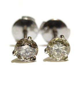 14k white gold 1.10ct I3 Brown round diamond 3 Prong stud earrings Natural - Picture 1 of 7