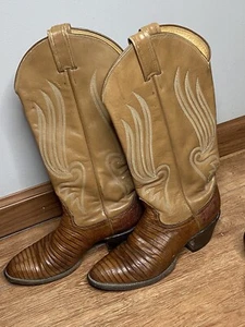 VTG Tony Lama LIZARD Boots SIZE 5.5 Tan Black Label Western Cowgirl Point Toe - Picture 1 of 13