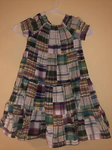 Kelly's Kids Madras Plaid Patchwork Short Sleeve Peasant Tier Dress Sz 5-6 - Picture 1 of 3