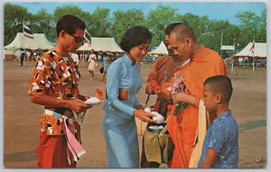 Thailand Expo 67 Stamp Vintage Postcard Offering of Food on New Year Festival - Bild 1 von 2