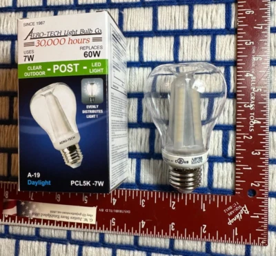 7W A19 outdoor LED 60W post Light bulb 7 watt= 60 watt 5000K rated for enclosed - Image 1 of 4