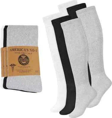 6-12Pairs Men's Diabetic Over The Calf - Knee High Compression Cotton Crew Socks - Image 1 of 2