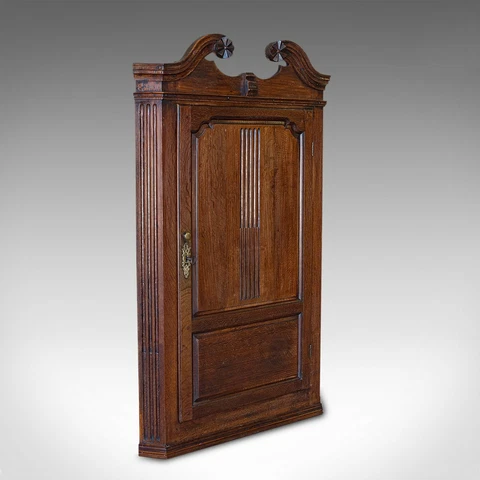 Antique Georgian Corner Cabinet, English, Oak, Wall Hanging Cupboard, Circa 1780 Cover