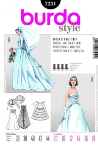 Burda Ladies Sewing Pattern 7251 Vintage Style 50s Wedding Dress & Jacket - Picture 1 of 1
