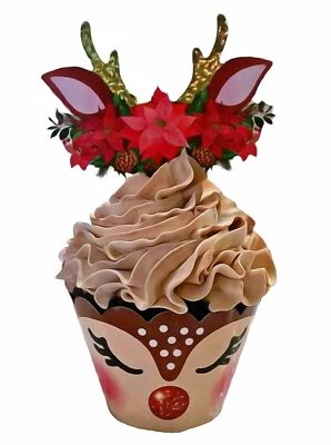 DEZICAKES Fake Cupcake Artificial Food Tan Boy Reindeer Christmas Cupcake